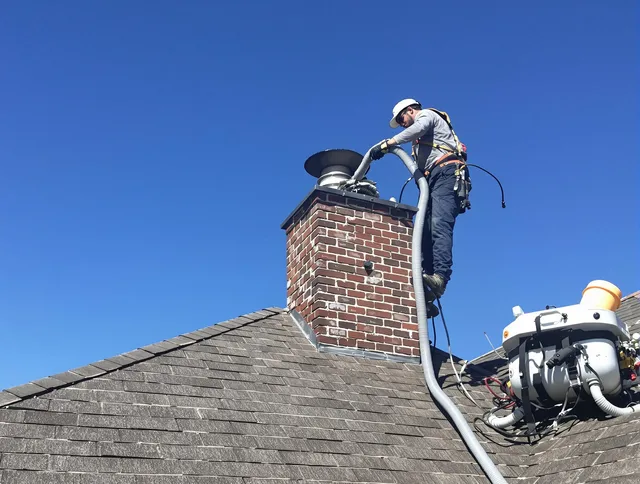 Dedicated Stallings Chimney Sweep team member cleaning a chimney in Stallings, NC