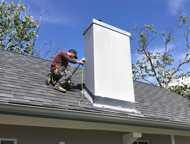 Stallings Chimney Sweep team member finishing chimney construction in Stallings, NC