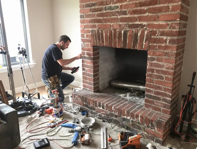 Stallings Chimney Sweep specialist finalizing chimney liner service in Stallings, NC