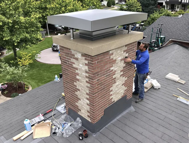 Stallings Chimney Sweep team working on a custom chimney remodel in Stallings, NC