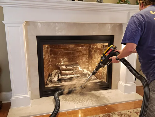 Fireplace cleaning performed by Stallings Chimney Sweep in Stallings, NC